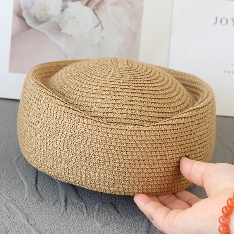 2026 Béret d'été pour femme, style peintre, chapeau pillbox rétro japonais en paille, chapeau pillbo