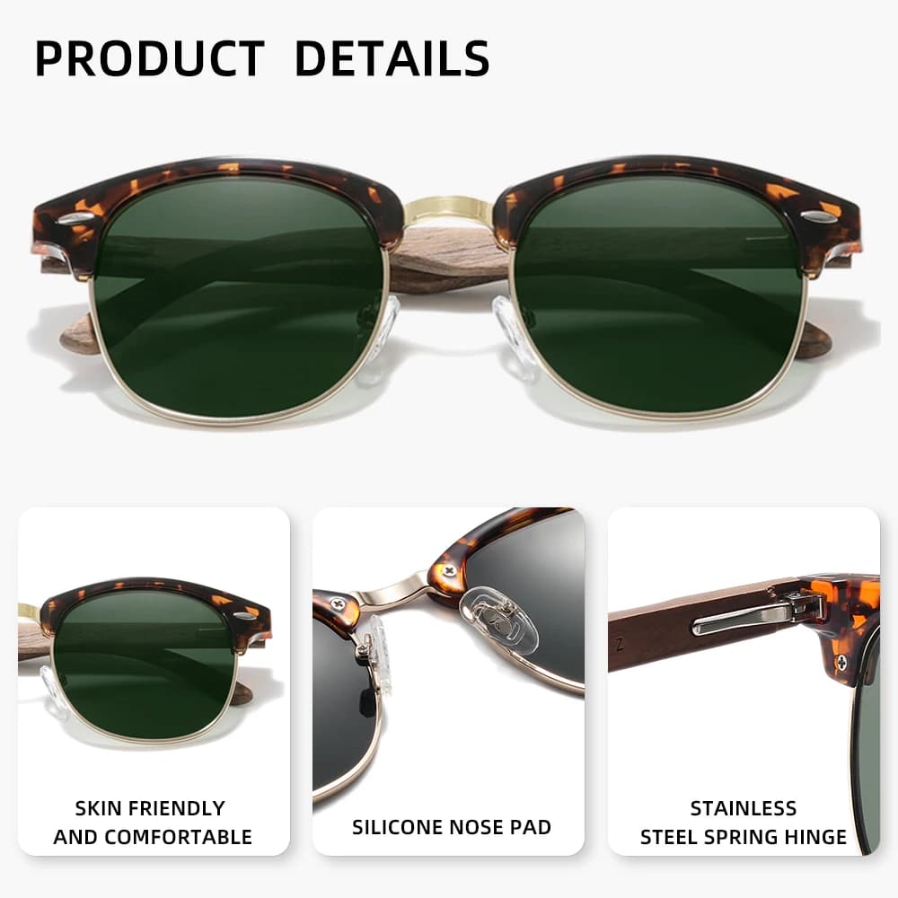 KINGSEVEN – lunettes de soleil rétro en noyer pour hommes et femmes, polarisées, faites à la main, P