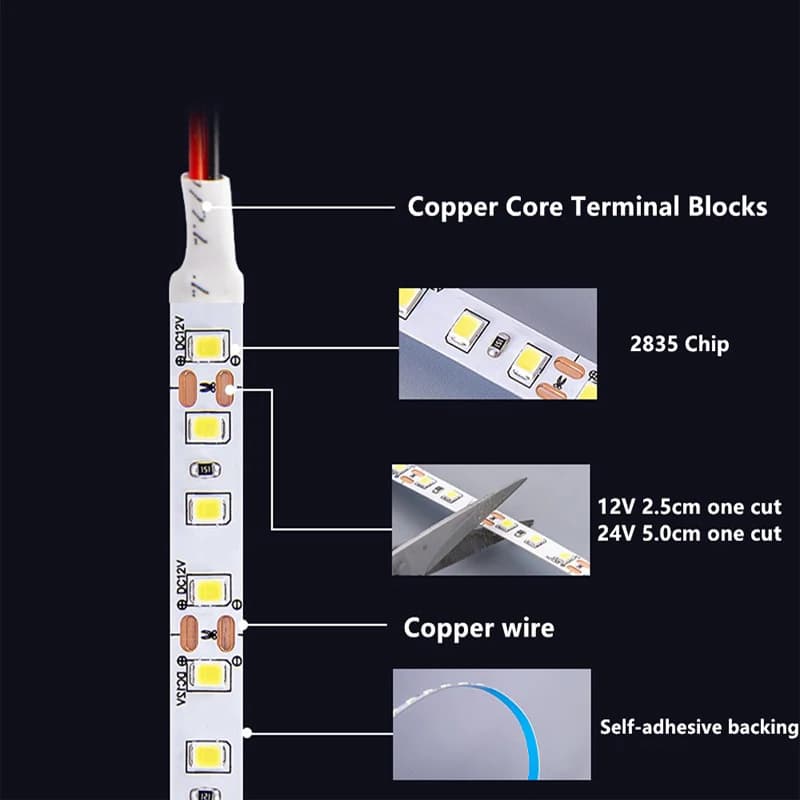Bande lumineuse Led DC 12V, 2835 60/120 LED s/m, 1m/2m/3m/4m/5m, 3000K-6000K, pour décoration de cha