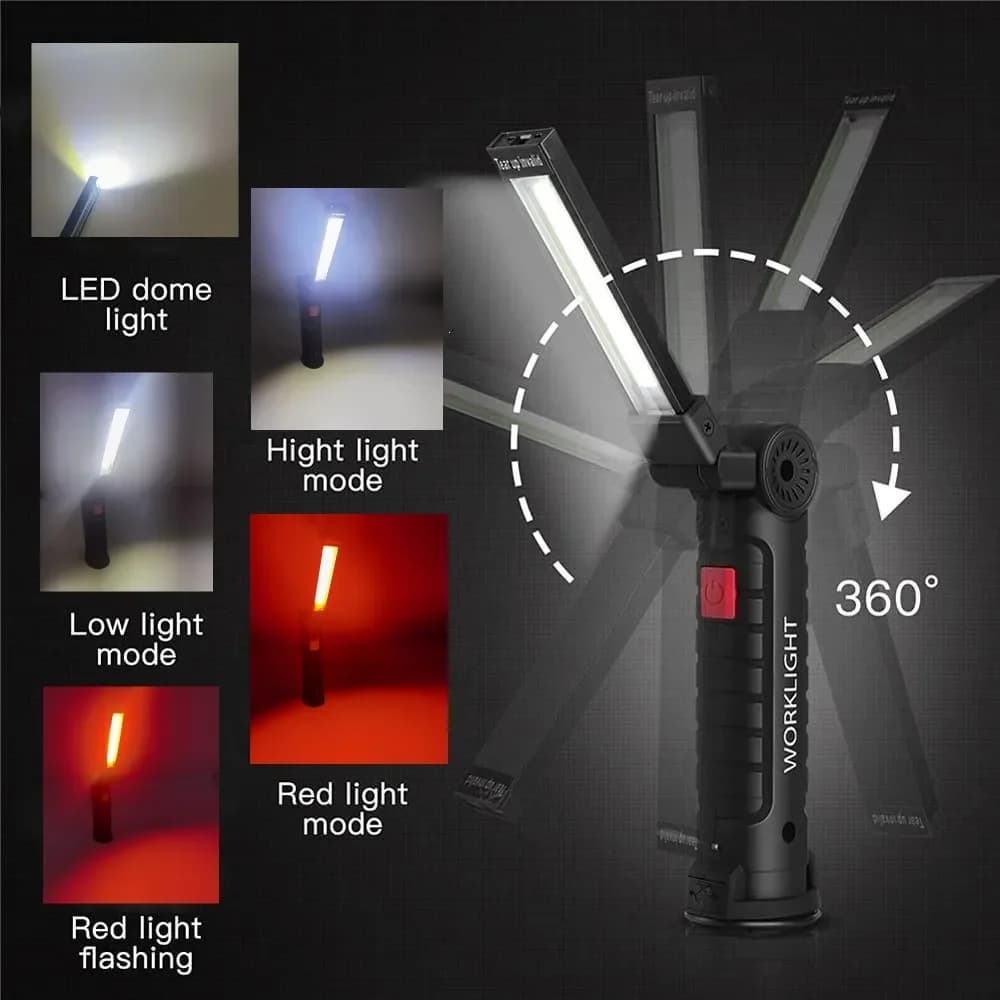 Lampe de travail portable COB LED, lampe torche USB rechargeable, lanterne magnétique, lampe suspend
