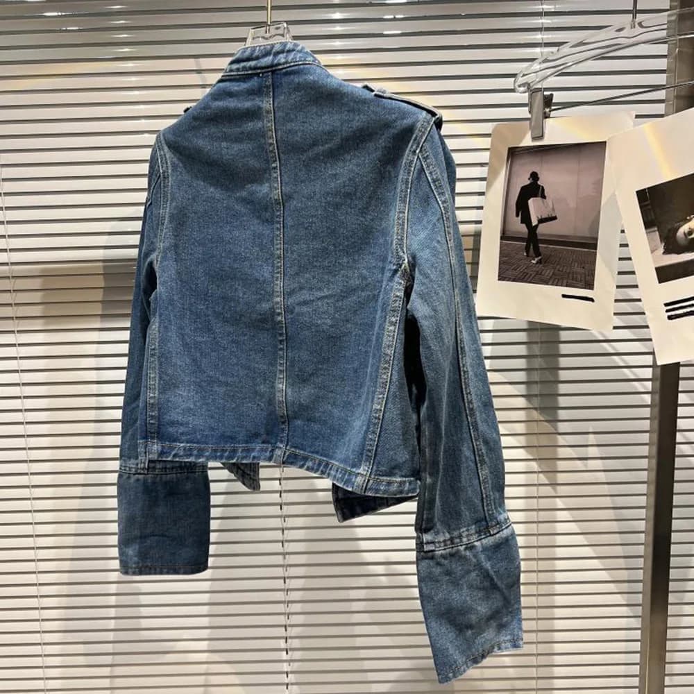 Veste délavée à boutons en métal côtelé mince pour femmes, haut en denim, style court, vêtements d'e