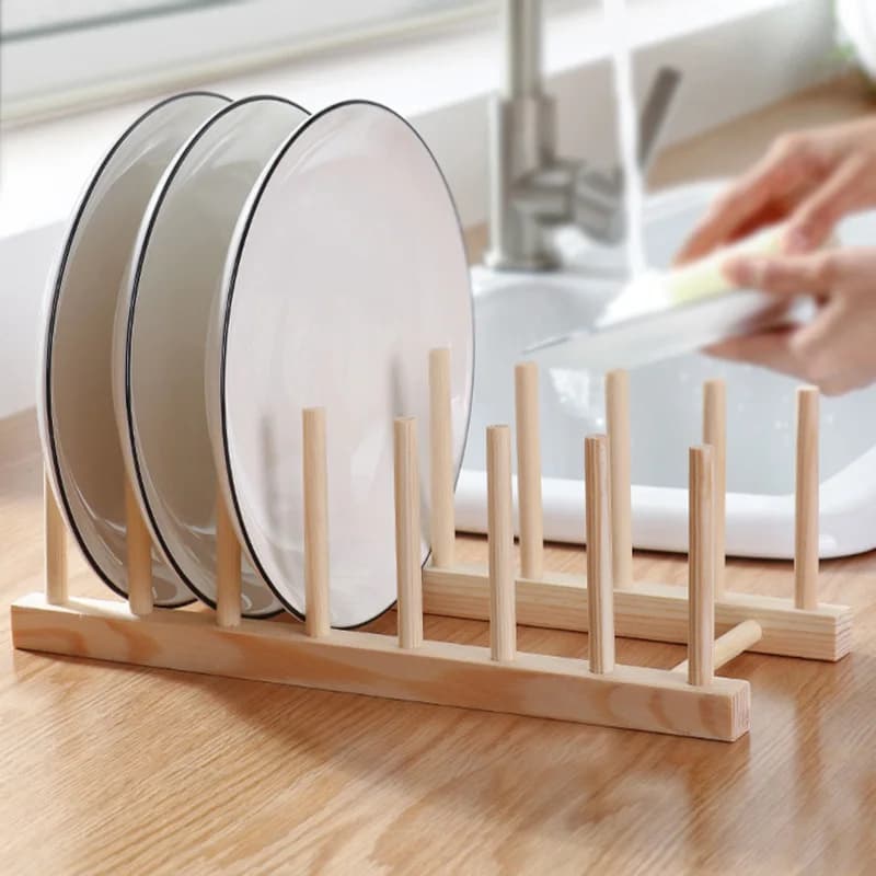 Support de rangement d'assiettes, support à vaisselle multifonctionnel en bois pour tasse, couvercle