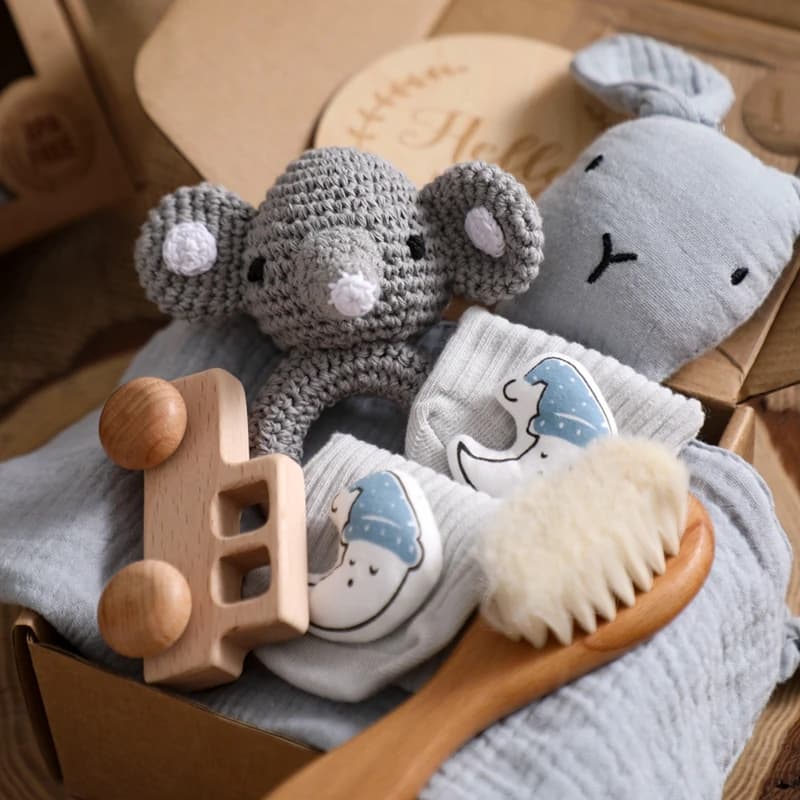 Let's Make-Ensemble de jouets de bain pour bébé, couvertures en coton double face, hochet au crochet