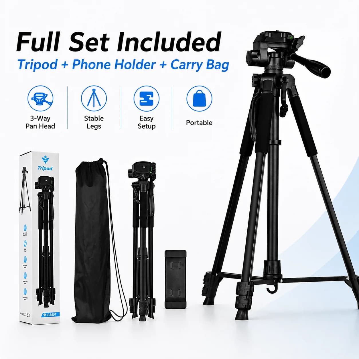 360 °   Trépied pour appareil photo, trépied portable pour téléphone, télescope, projecteur, caméra 