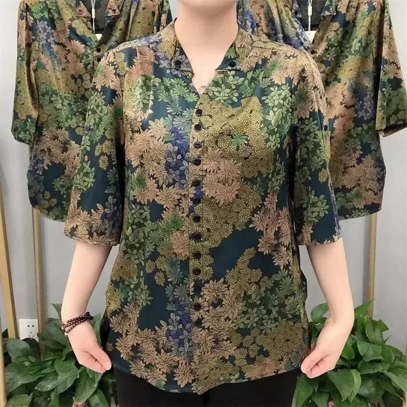 Haut à col en v fragmenté pour maman âgée d'âge moyen, chemise ample avec tempérament Noble, pour X4
