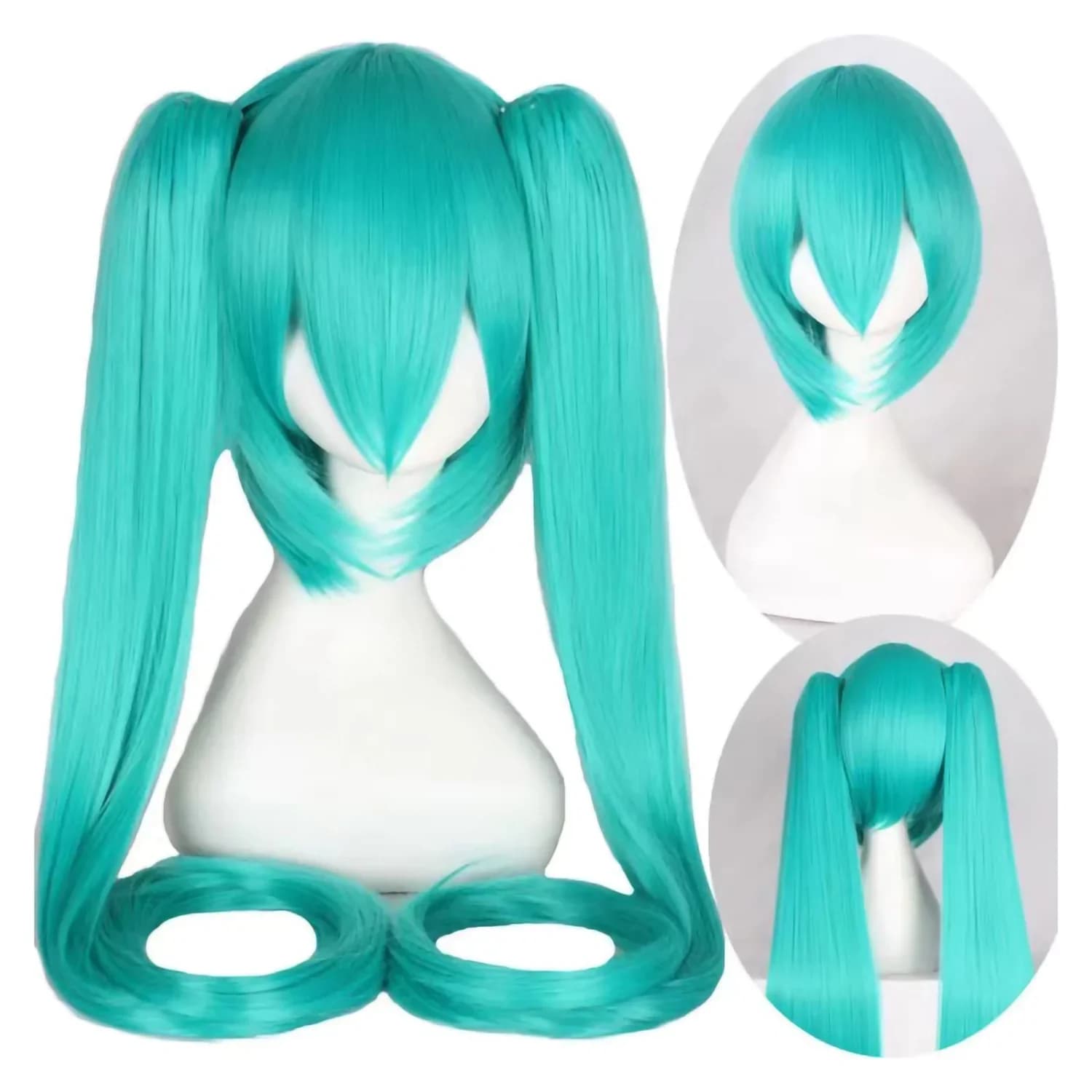 Perruque de cosplay Anime Hatsune Miku, perruque en fibre synthétique double queue de cheval de 110 