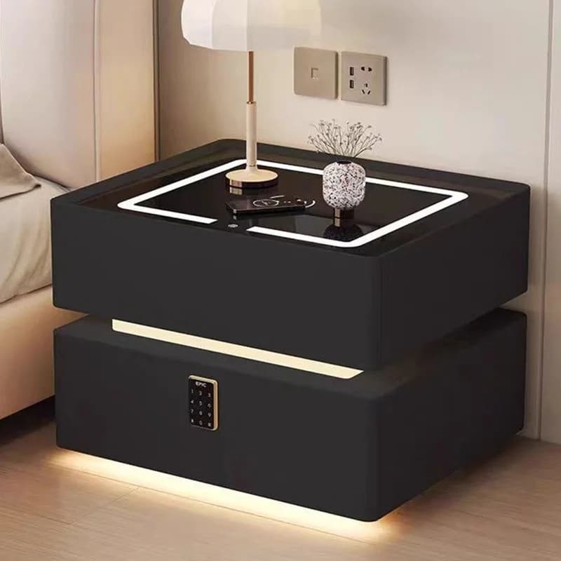 Table de chevet intelligente de 40 cm avec capteur de lumière, table de chevet compacte verrouillabl