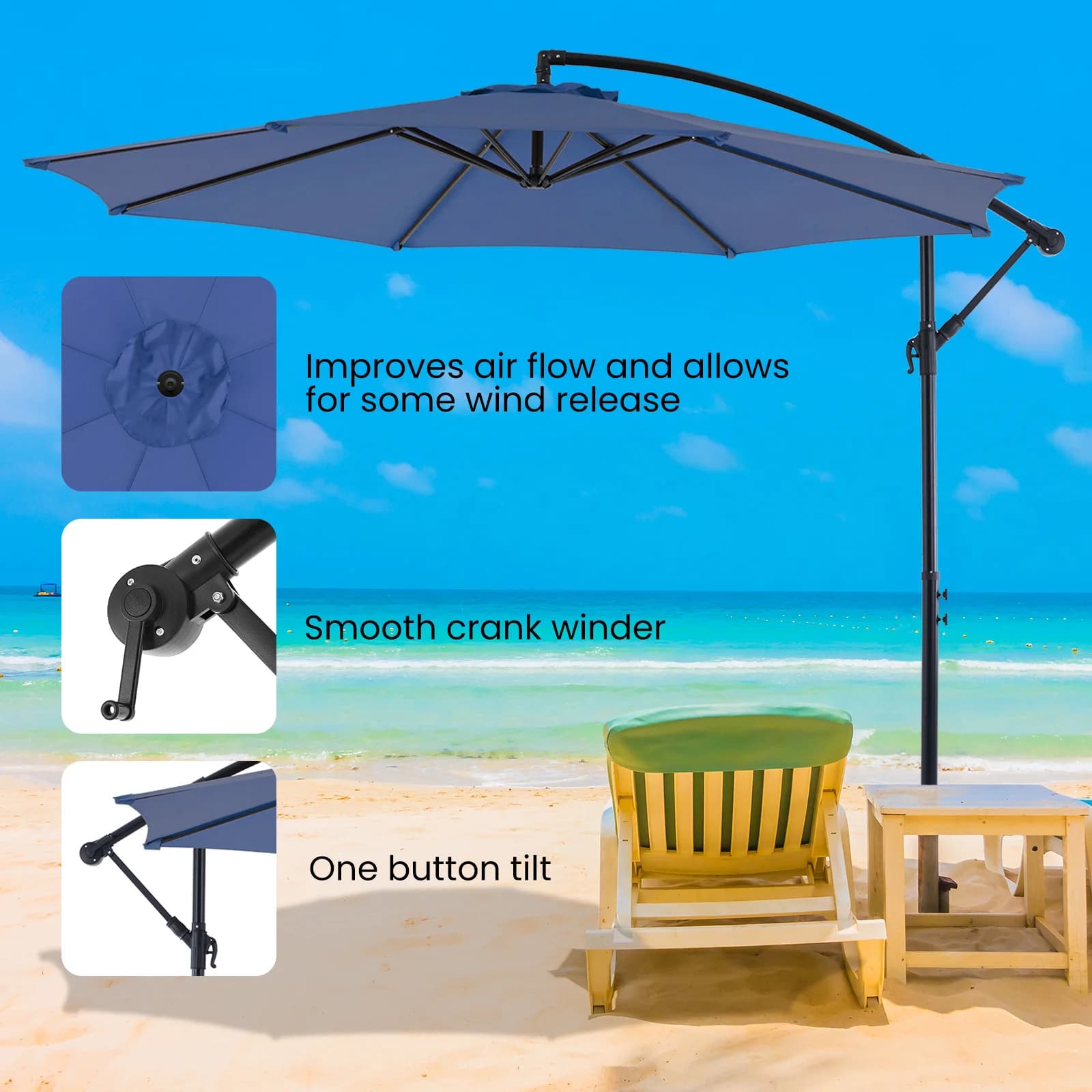 JHK 10FT Parasol de patio extérieur suspendu en porte-à-faux avec réglage facile de l'inclinaison Pr