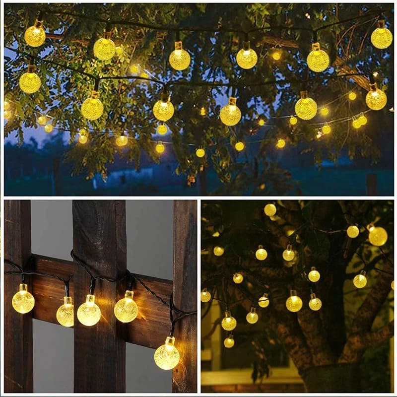 Globe de cristal solaire LED guirlandes lumineuses 60 LED 8 Modes d'éclairage IP65 guirlande lumineu