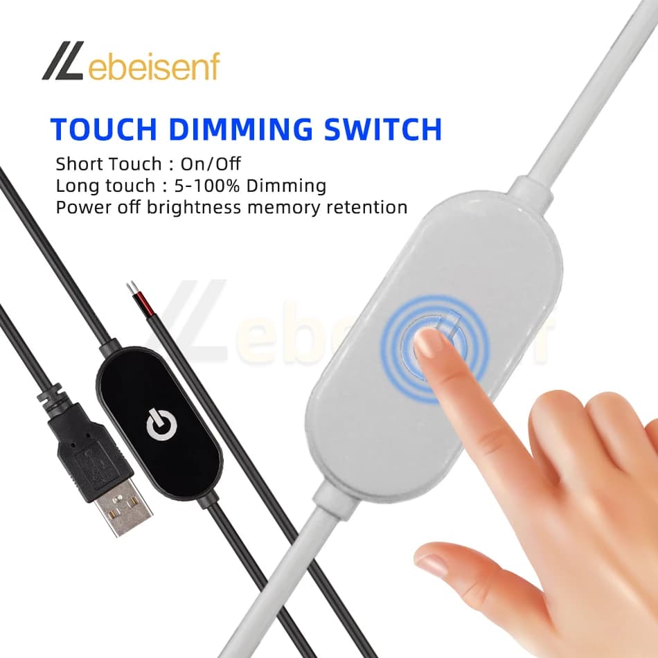 Câble de commutation de gradation tactile USB 2A 5V, 1.5M, USB 2.0A à 2 fils de sortie 5-100%, contr