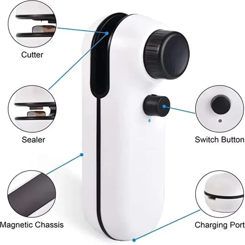 Scelleuse thermique portable rechargeable USB 2-en-1 pour sacs, mini scelleuse pour sacs de conserva
