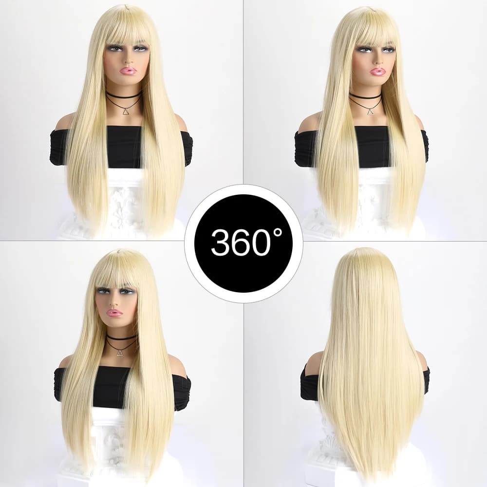 Perruque synthétique longue et lisse de 26 pouces pour femmes, perruque à la mode pour le quotidien,