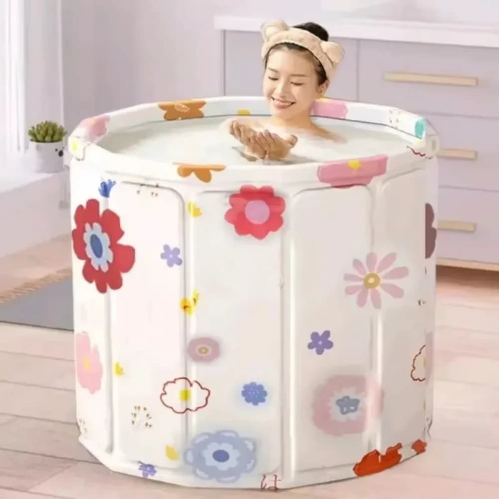 Baignoire pliante pour adultes, baignoire isolée épaisse, seau de bain rond et élargi, pliable, pour