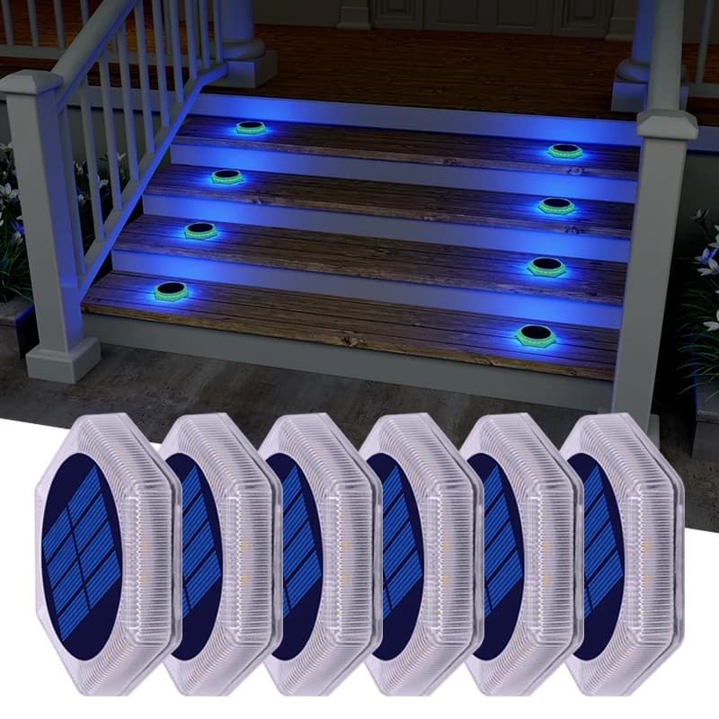 Paquet de 6 lumières solaires d'allée extérieure IP68 étanche bleu pont lumières de marche lumières 