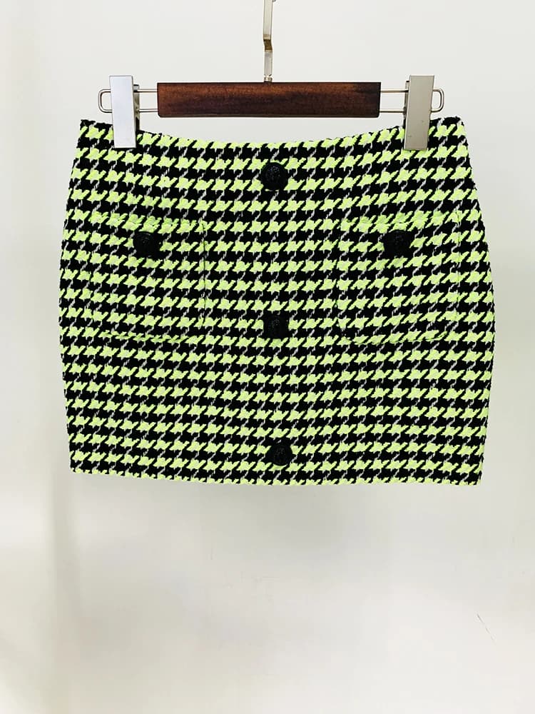 HIGH STREET Nouveauté 2026 Mini-jupe en tweed pied-de-poule pour femme, style créateur, avec boutons