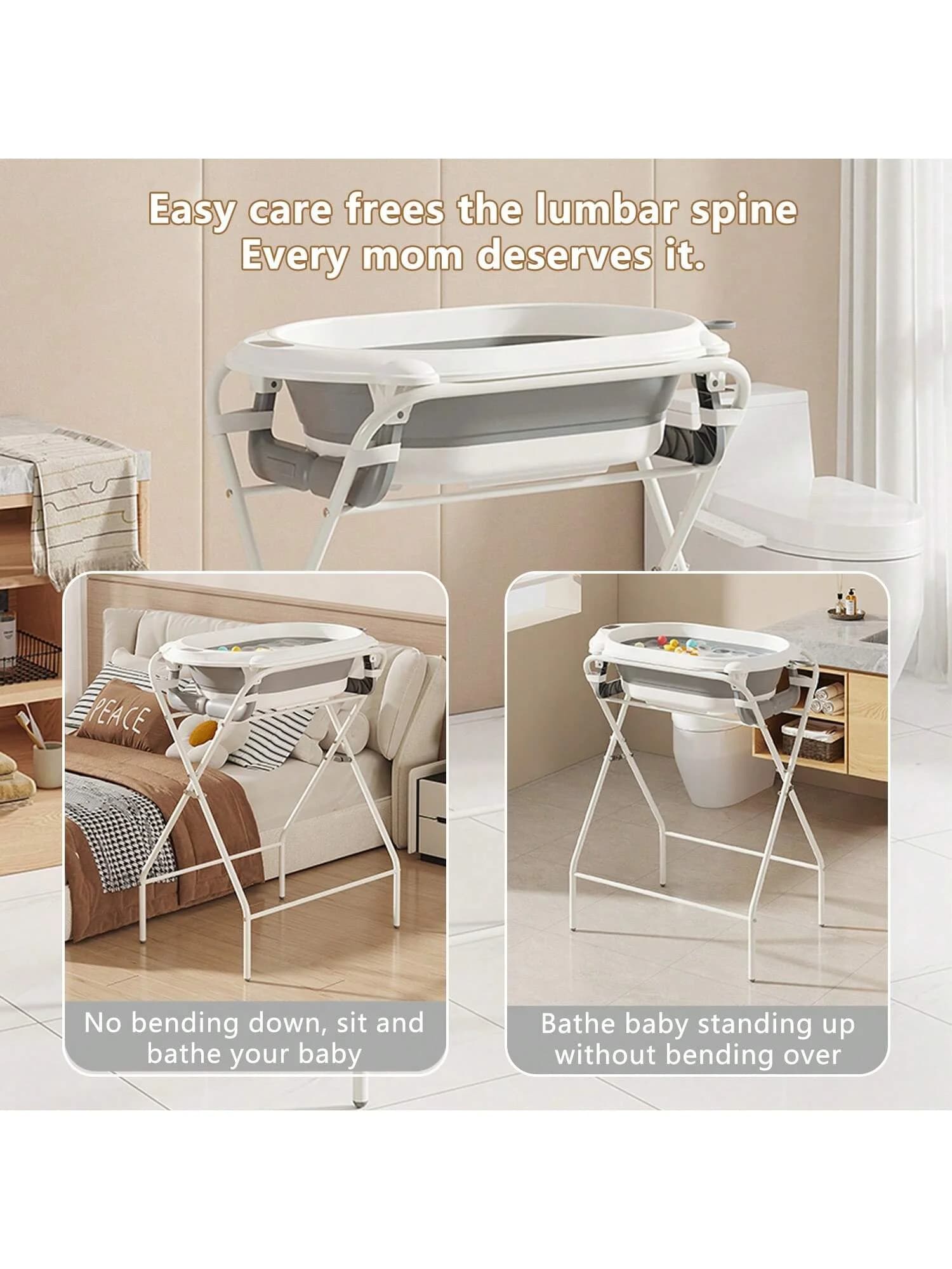 Baignoire pour bébé avec support (pliable) – Thermomètre, coussin ergonomique, oreiller de bain faci