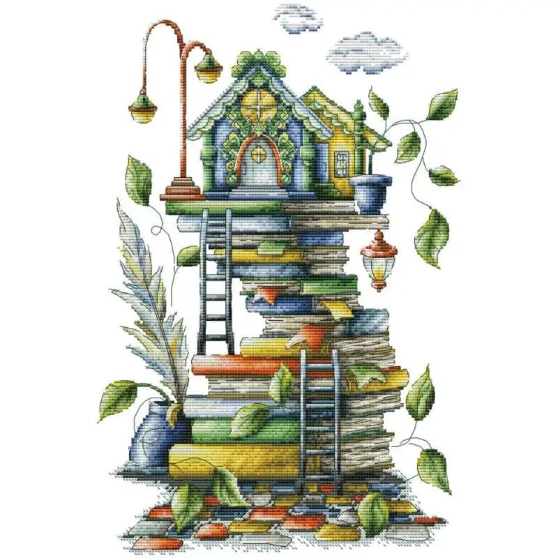 Petite maison sur les piles, Kit de points de croix à motif de dessin animé, bricolage fait à la mai