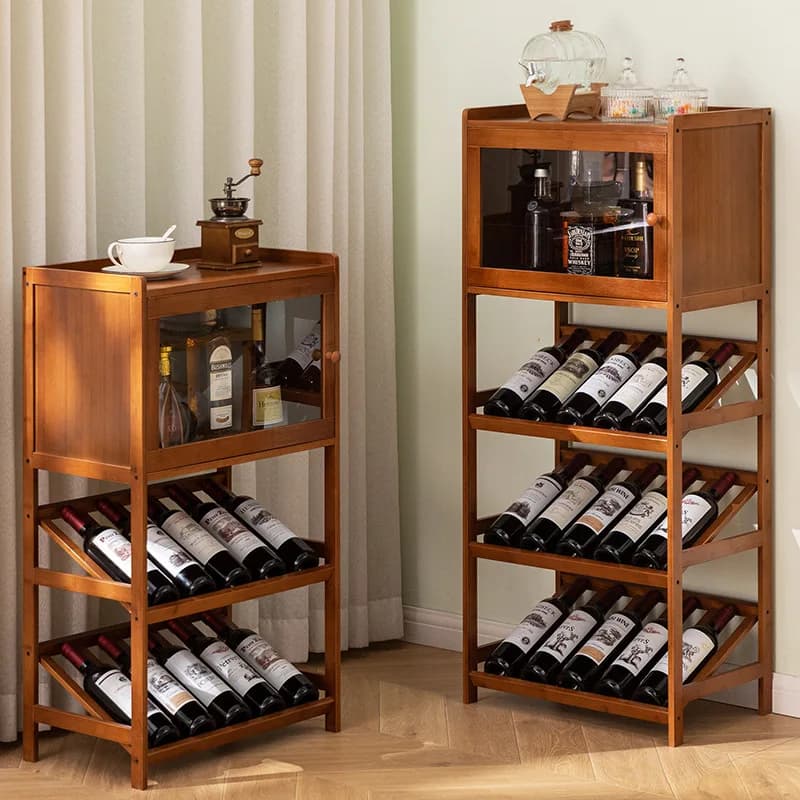 Casier à vin en bambou massif à 3/4 niveaux, support de stockage autoportant au sol, présentoir, éta