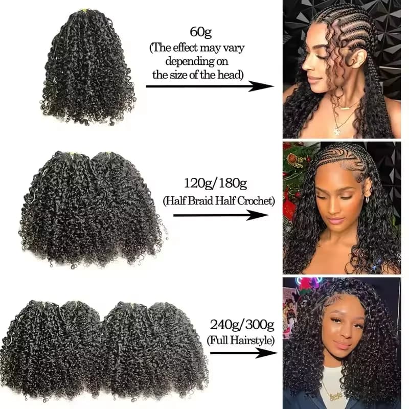 Tresses Bohèmes Bouclées au Crochet Cheveux Humains Sans Nœuds 300g Pré-Séparées Plumes au Crochet C