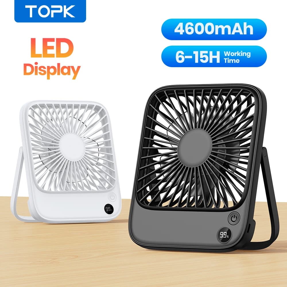 TOPK ventilateur Portable Rechargeable Mini ventilateur électrique pour le Camping, batterie 4600 ma