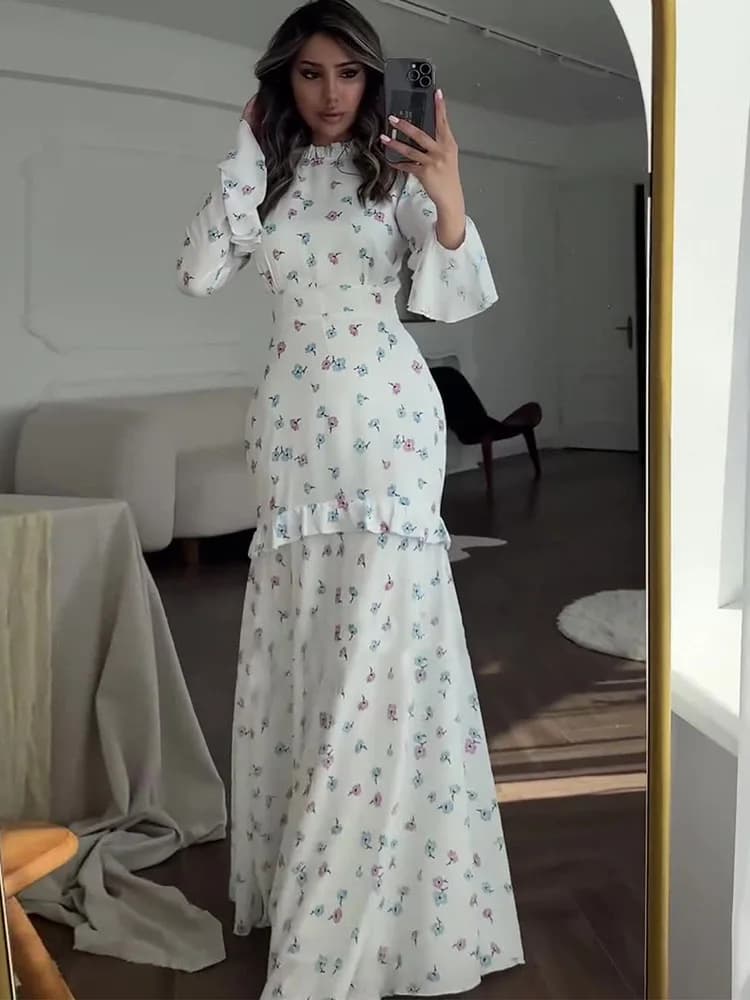 Tossy-Robe Longue Imprimée à Volants pour Femme, Tenue Élégante, Coupe Cintrée, Taille en Dentelle, 