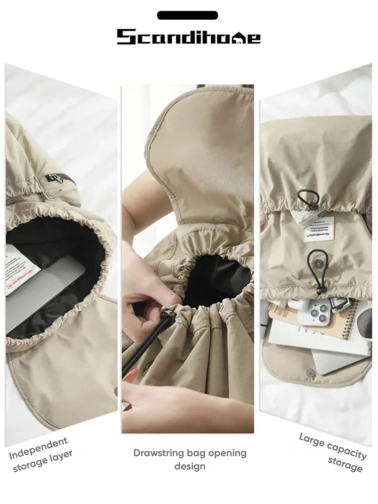 Grand sac à dos imperméable en nylon avec cordon de serrage pour hommes et femmes, compartiment pour