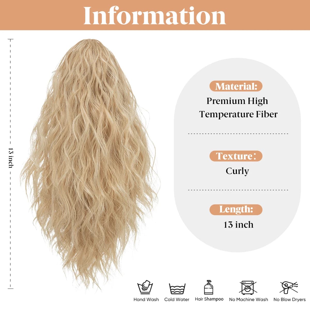 Pince à griffe bouclée synthétique en queue de cheval Blonde brun postiche courte 13 "faux cheveux f