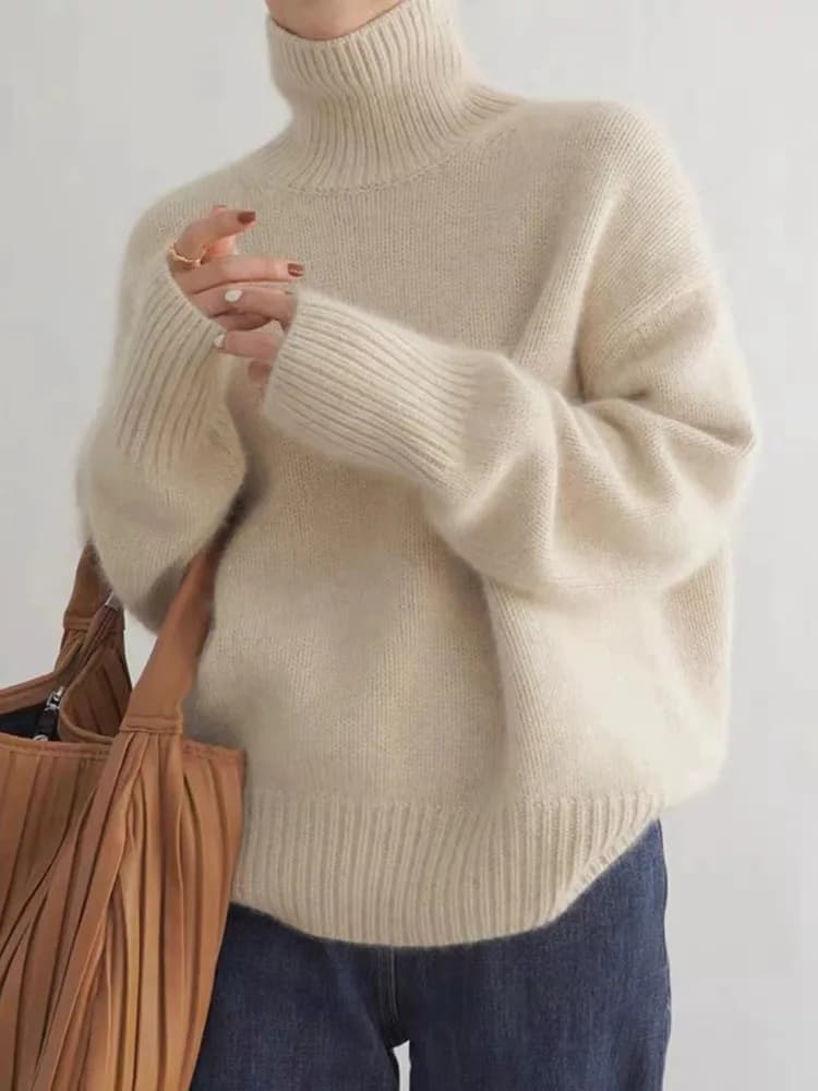 Pull en cachemire à col roulé pour femme, pull ample en laine Pure 100%, tricot, grande taille, nouv