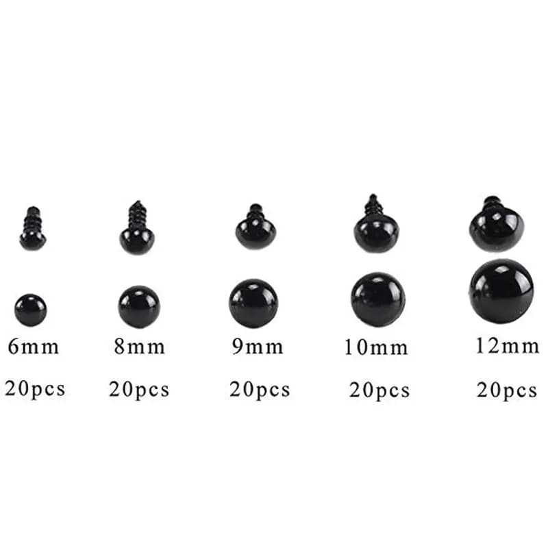 Yeux de sécurité en plastique noir, 100 pièces, 6-12mm, pour jouets, poupées artisanales, ours en pe