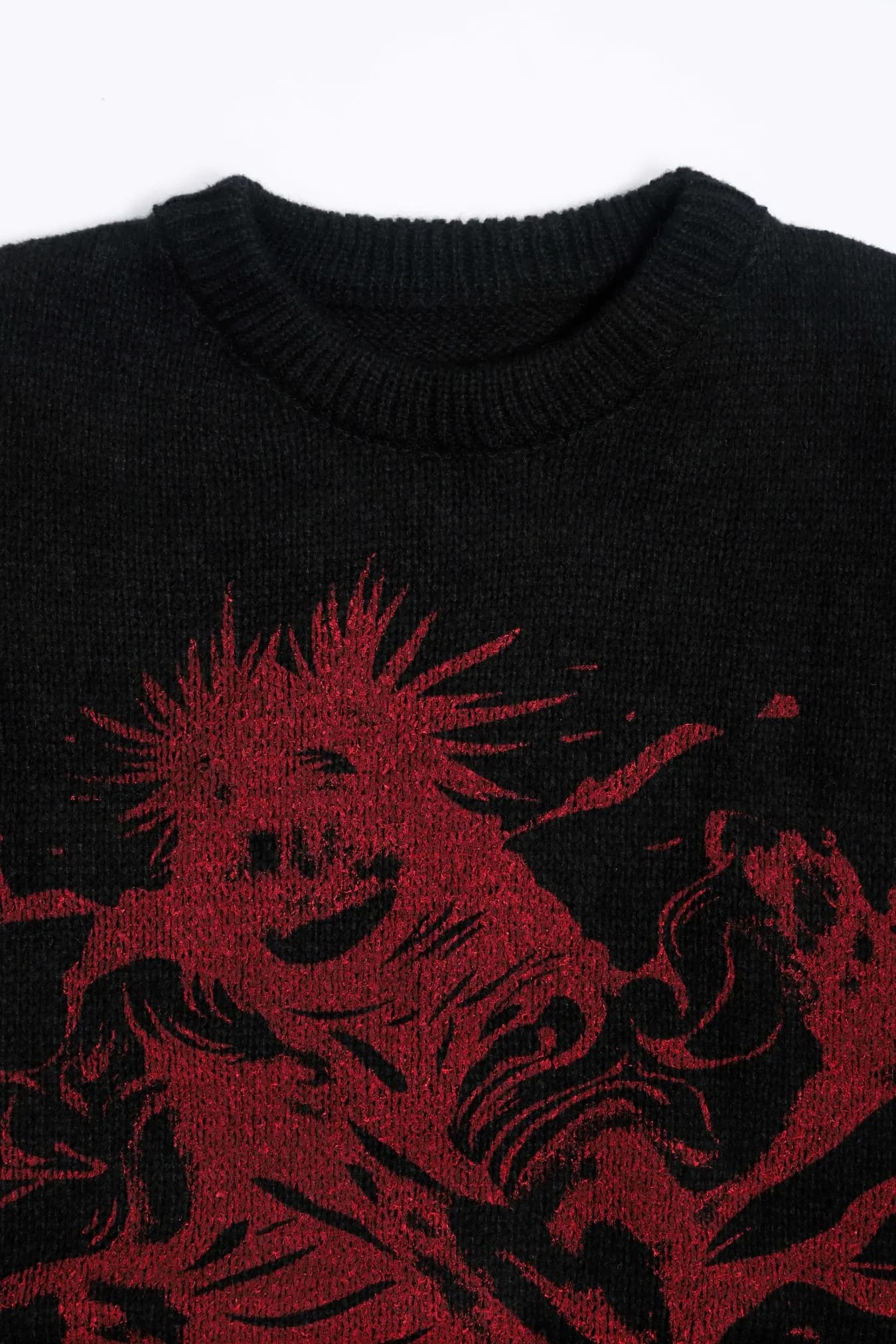 Pull en tricot graphique noir et rouge pour hommes, col rond, surdimensionné, décontracté, manches l
