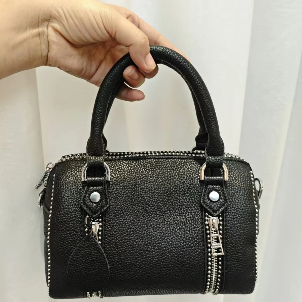 Nouveau sac à main seau noir en PU pour femme, motif litchi, à porter à l'épaule ou en bandoulière