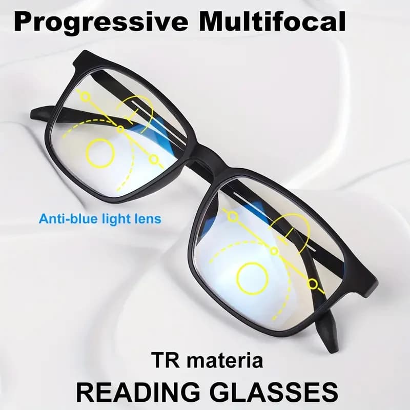 Lunettes de lecture multifocales progressives classiques en titane pur pour hommes, Anti-lumière ble