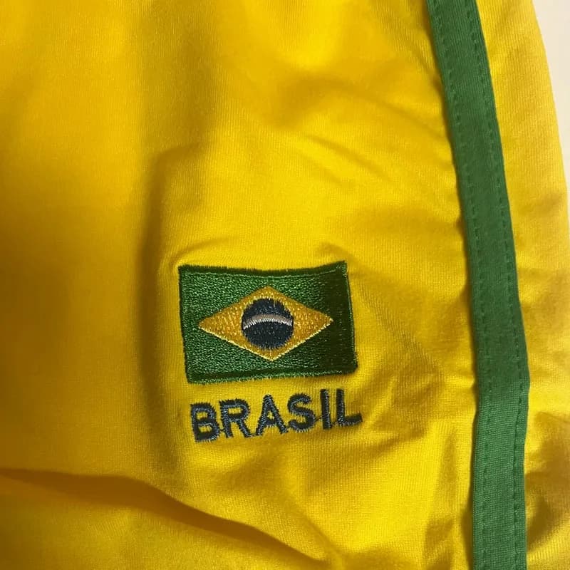 Y2k Streetwear Brésil Broderie Short Jaune Femme Élégant Taille Haute Jambe Large Été Loisirs Sexy C