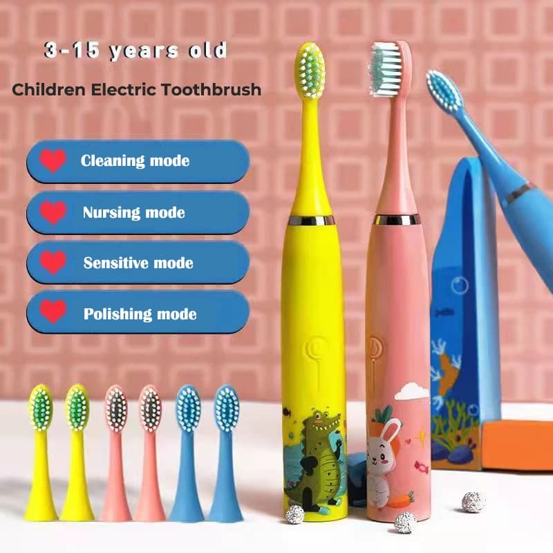 Brosse à dents électrique pour enfants, brosse à dents électrique sonique Ultra sonique avec 5 têtes