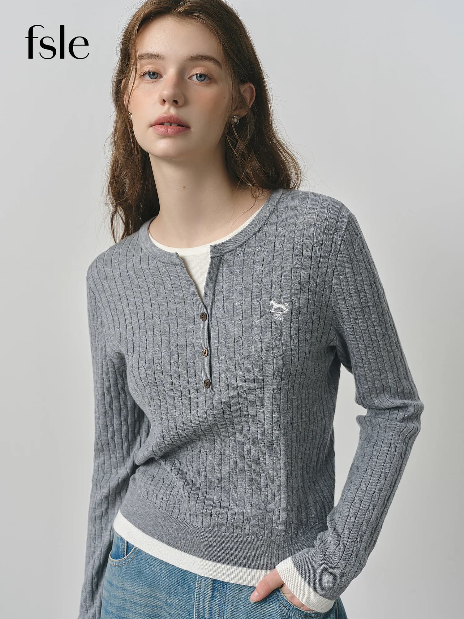 FSLE faux deux pièces Design câble tricot pull pour les femmes 2025 automne nouveau coupe ajustée br