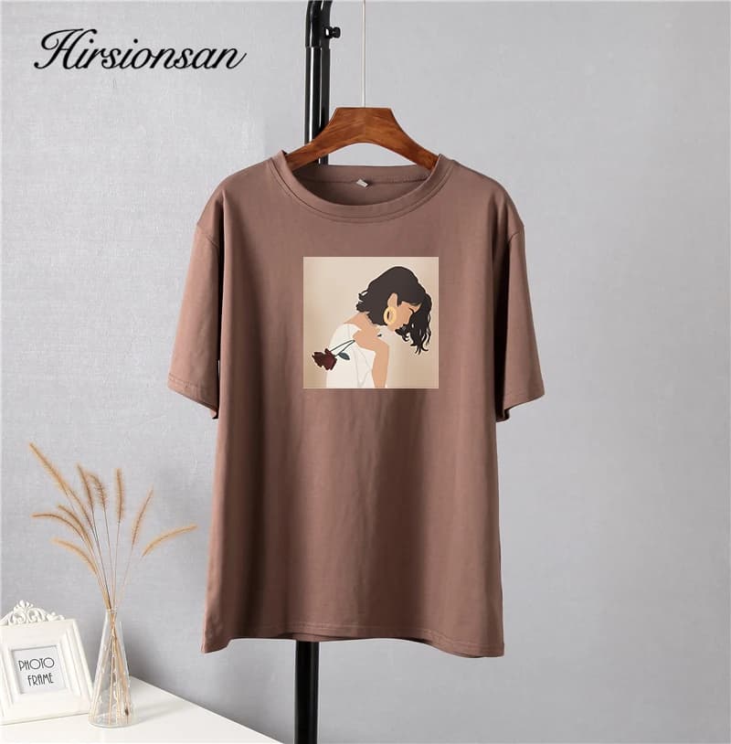 Hirsionsan – t-shirt imprimé peinture Harajuku pour femmes, surdimensionné, élégant, en coton, à man