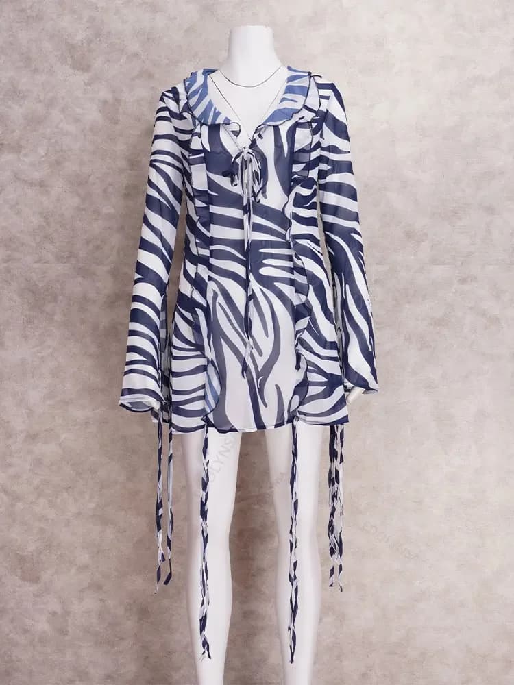 2025 Spice Girls Style Sexy évider bande à volants Mini robes en maille pour les femmes été élégant 