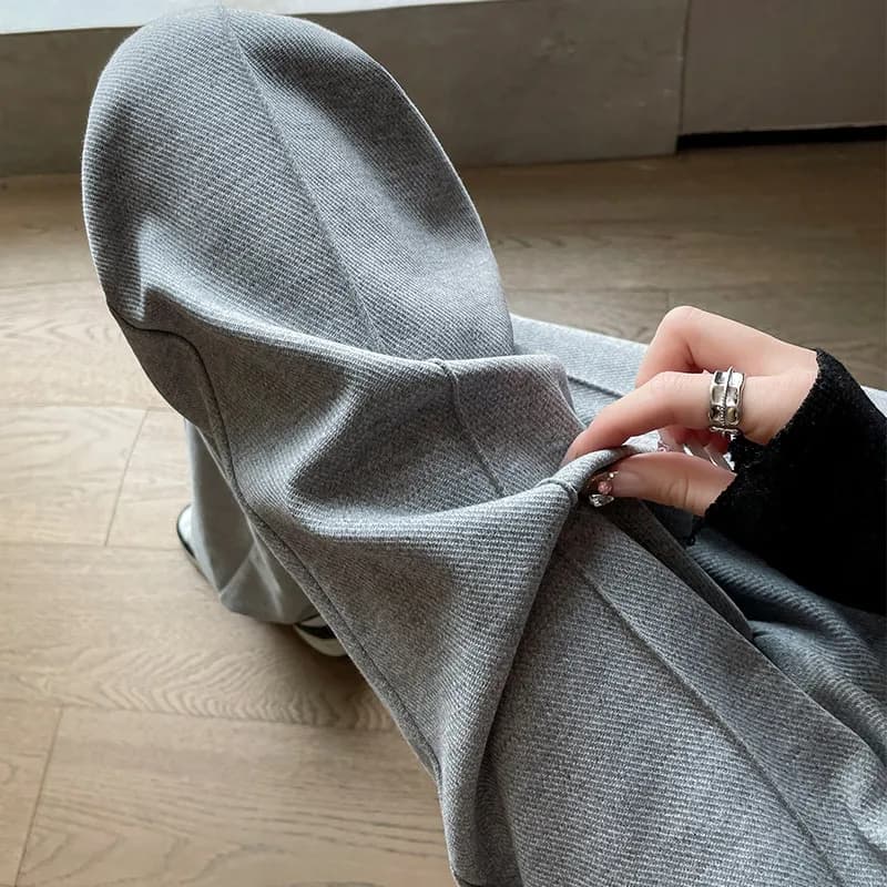 PELEDRESS-Pantalon Amincissant à Jambes Larges pour Femme, Ceinture Décorative, Noir et Gris, Style 