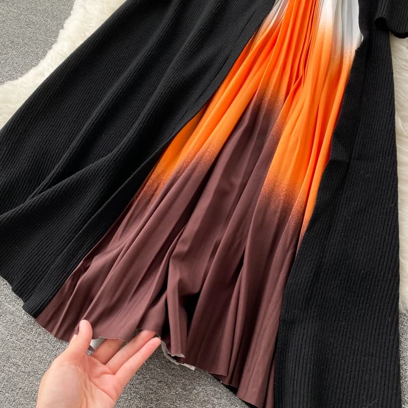 BanFrederder-Robe plissée imprimée rétro pour femmes, robe midi élégante, patchwork nickel é avec ce