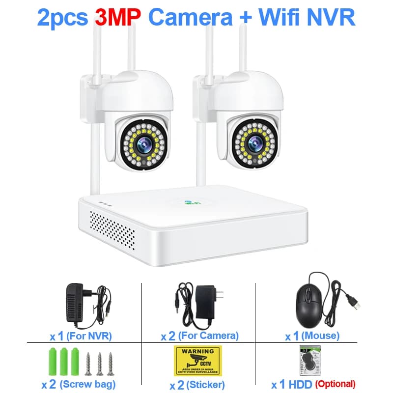 Système de caméra de sécurité sans fil Smar 3MP, kit de surveillance extérieur PTZ Wifi, alarme, NVR