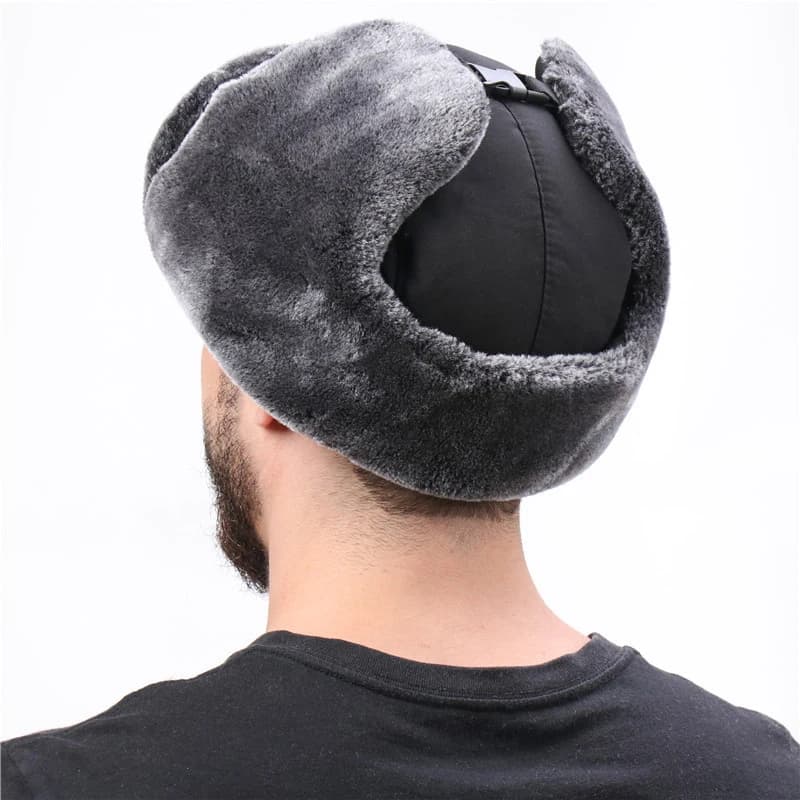 Chapeau d'hiver pour homme, chapeau de trappeur russe, avec Badge soviétique, fausse fourrure, rabat