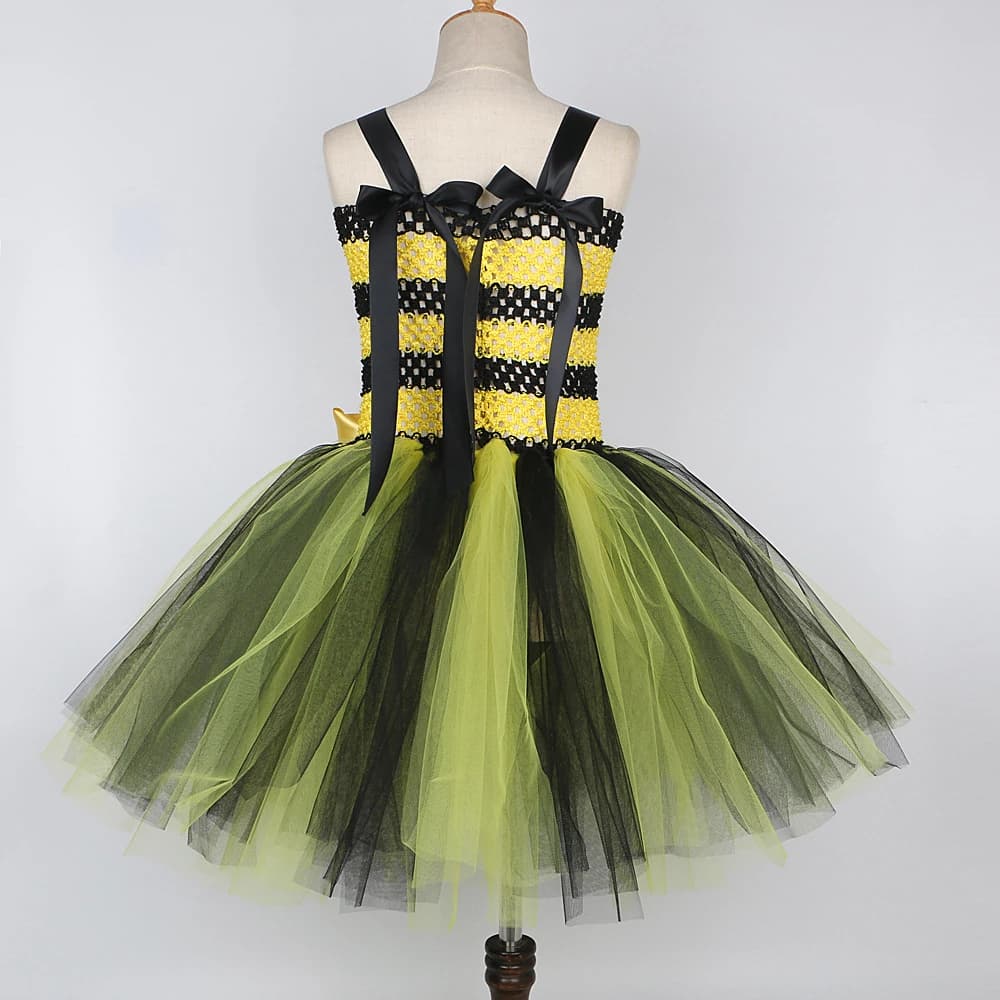 Costumes d'abeilles à fleurs pour bébés filles, robe Tutu jaune et noire avec ailes, tenues d'annive
