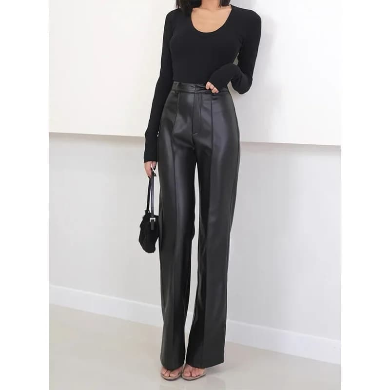Pantalon de vadrouille en cuir véritable pour femme, streetwear décontracté pour femme, droit, tremp