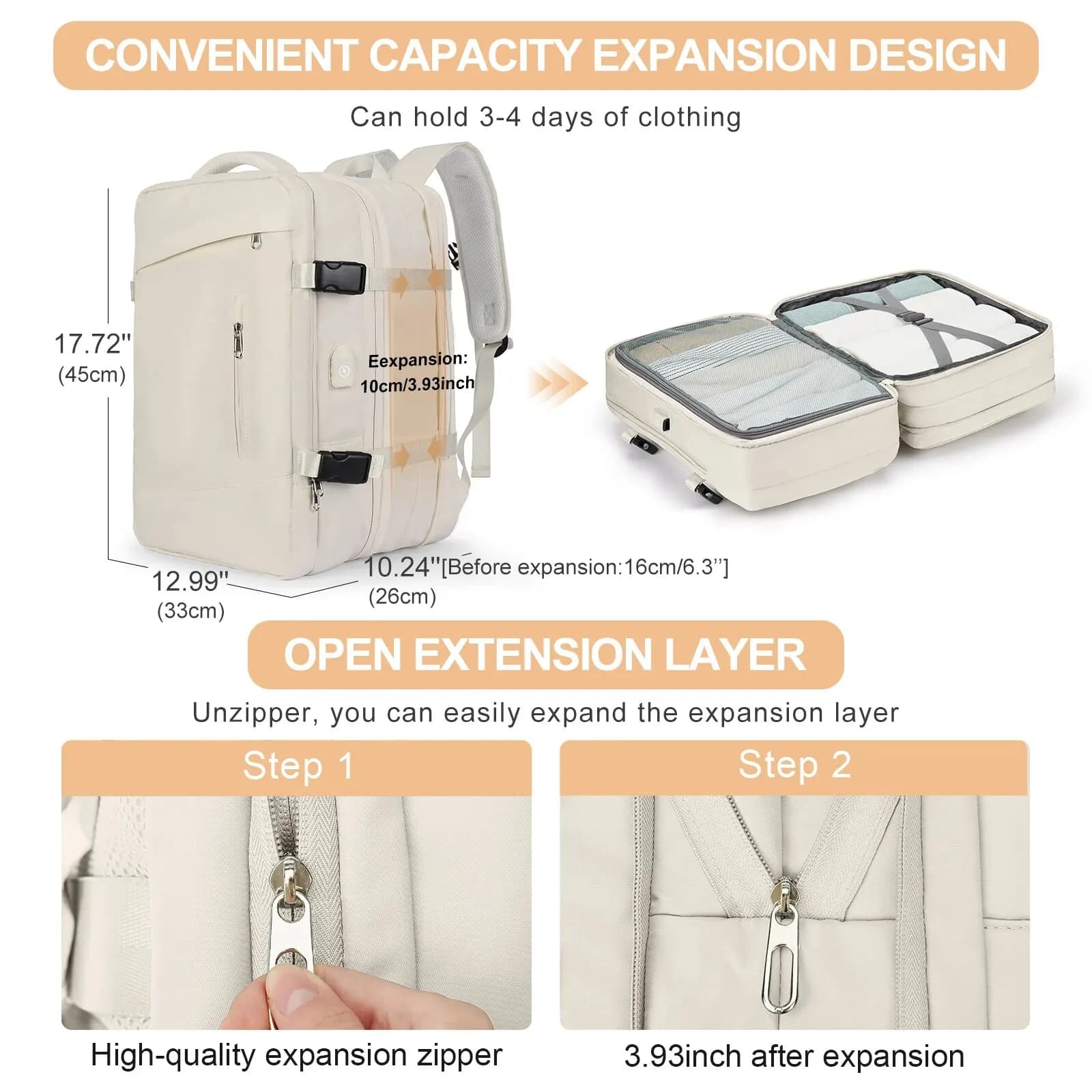 VEKROS-Sac à Dos de Voyage Extensible pour Homme et Femme, Accessoire pour -du-- end, Randonnée, Ord