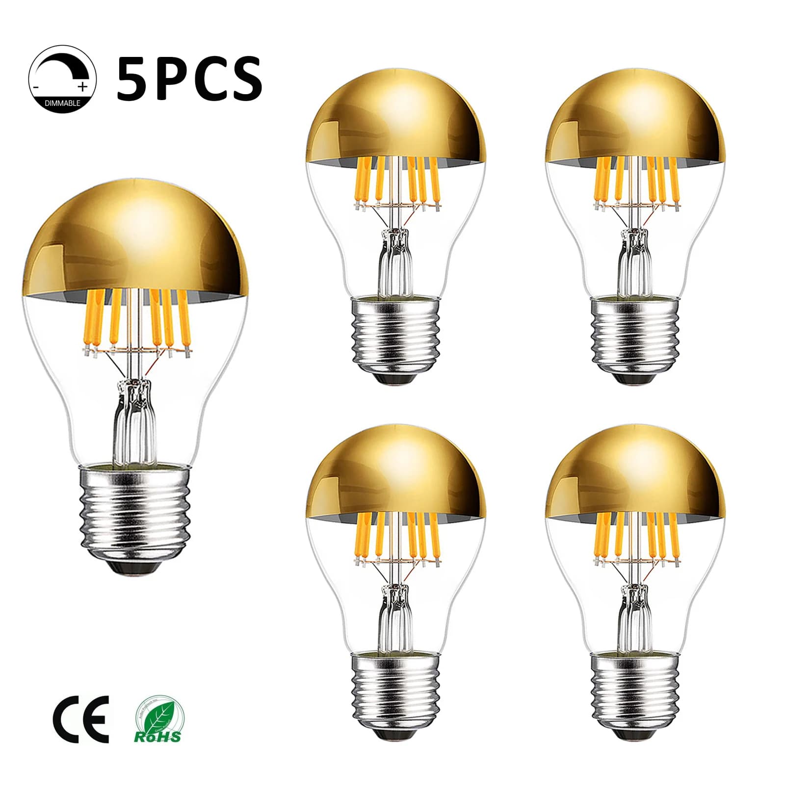 Edison A19 Led filament E27 220V variateur blanc chaud 2700K doré miroir supérieur sans ombre lampe 