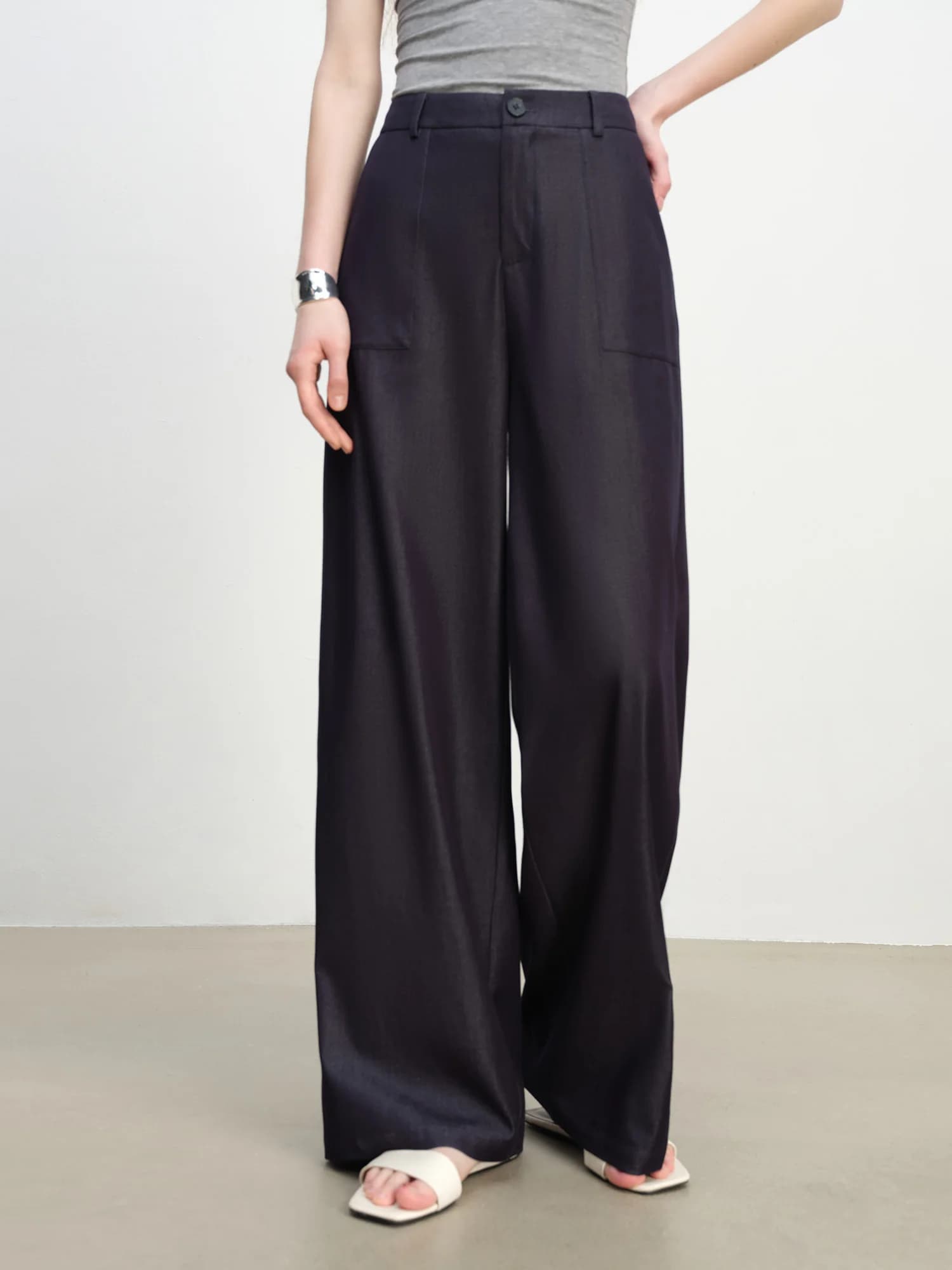 ZIQIAO 2025 Pantalon texturé à jambes larges pour femme d'été - Drape fluide et longueur au sol Silh