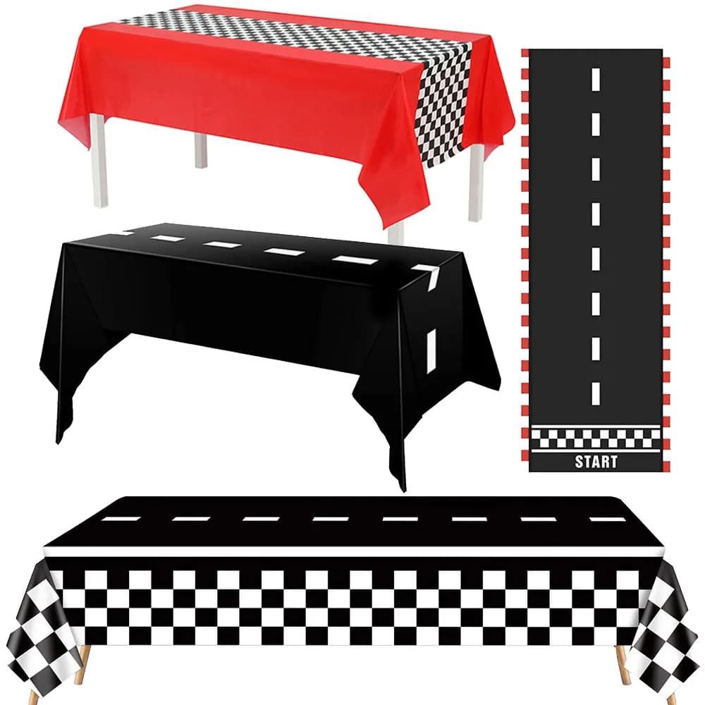 Nappe de fête de voiture de course à carreaux, drapeau à carreaux noir et blanc, nappe de route, cou