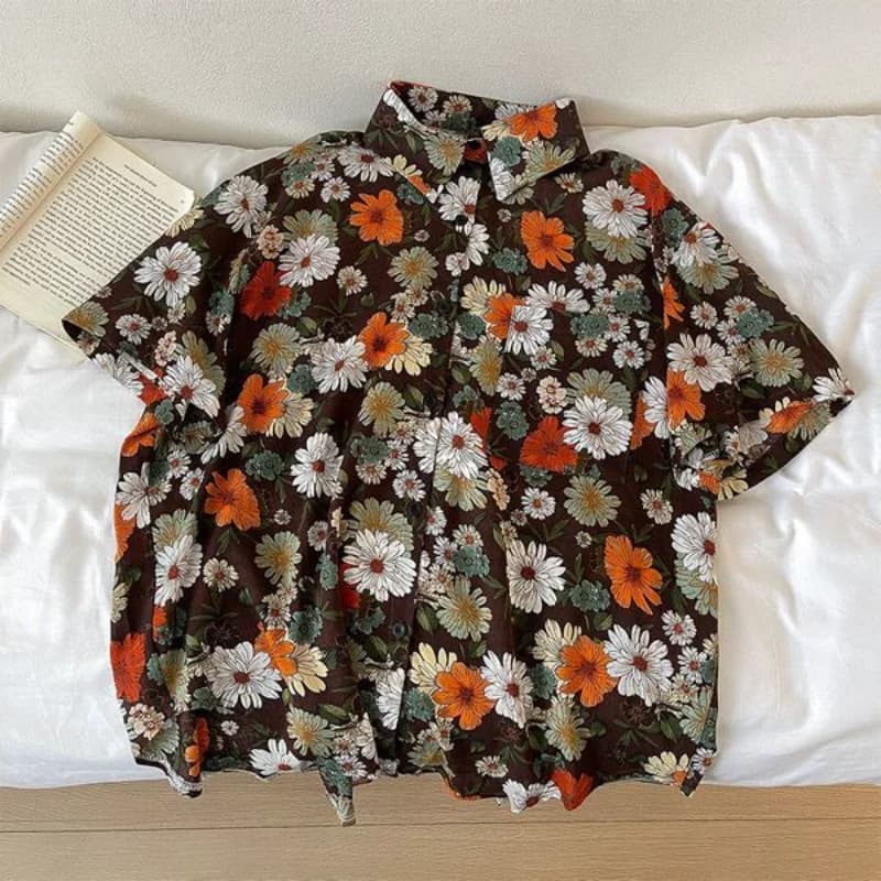 Chemises imprimées pour femmes, Baggy, Vintage, Esthétique, Confortable, Hawaïen, Personnel, Harajuk