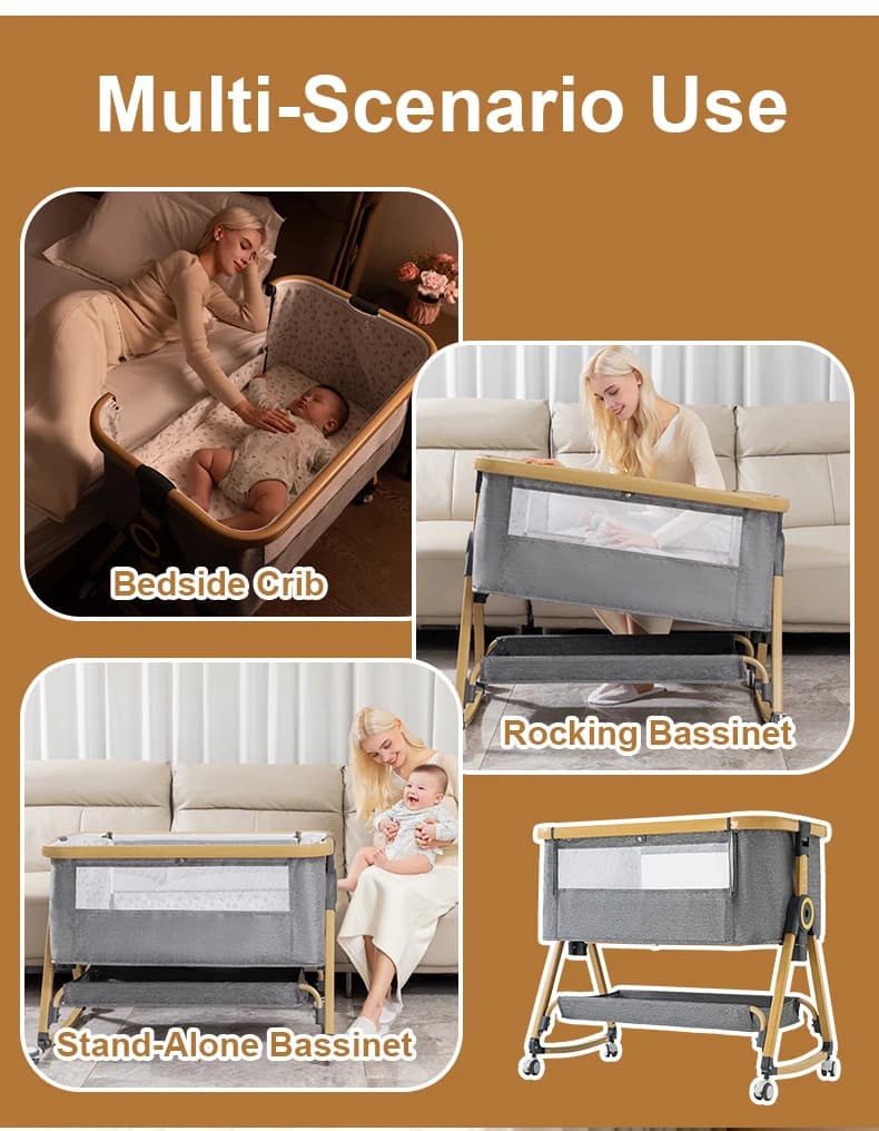 Lit bébé 3 en 1 portable, pliable, hauteur réglable, roues rotatives, berceau vibrant pour nouveau-n