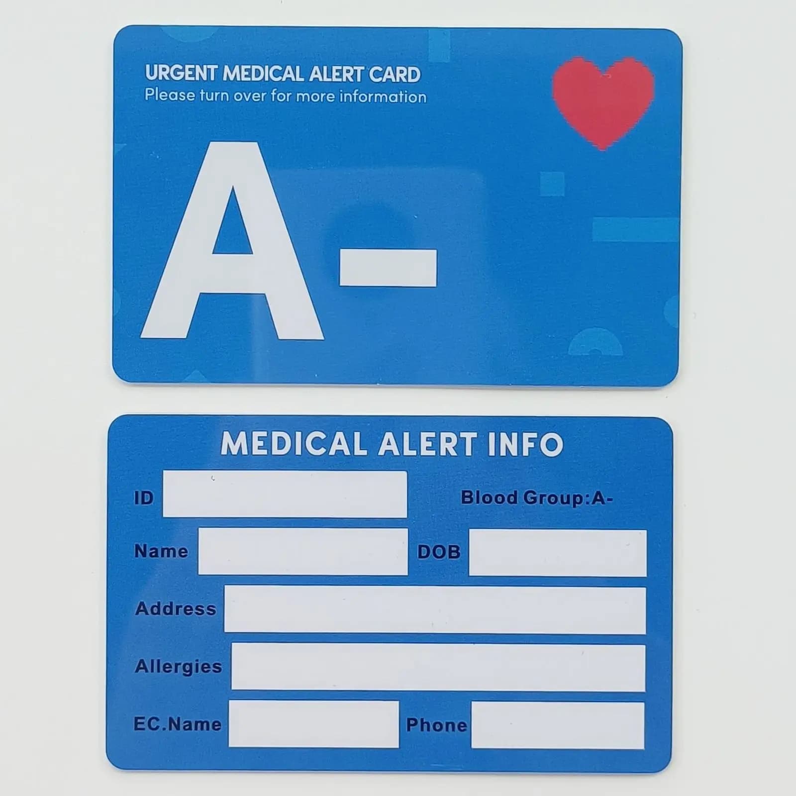Carte de groupe de sang INFO à l'alerte médicale inscriptible